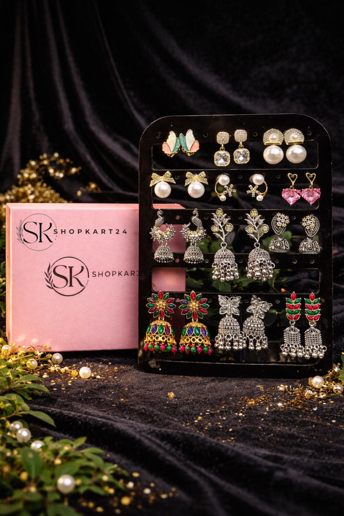 Silver jhumki & korean earring combo set of 12 earrings